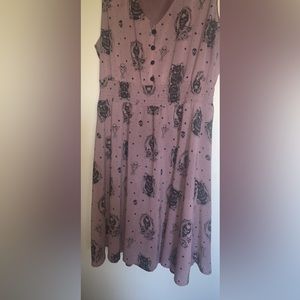 Sourpuss purple dress with black cats and skulls